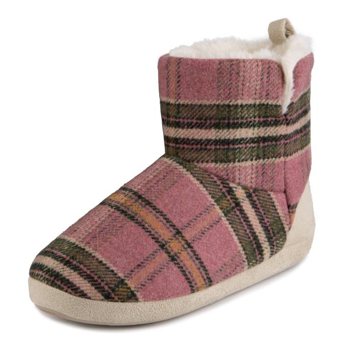 totes toasties® Ladies Tartan Check Boot Slippers Pink Extra Image 3